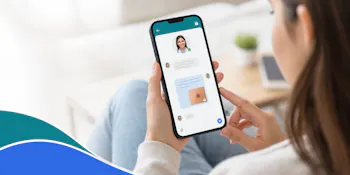 Woman using derm2check website on her smartphone to chat with a doctor and share